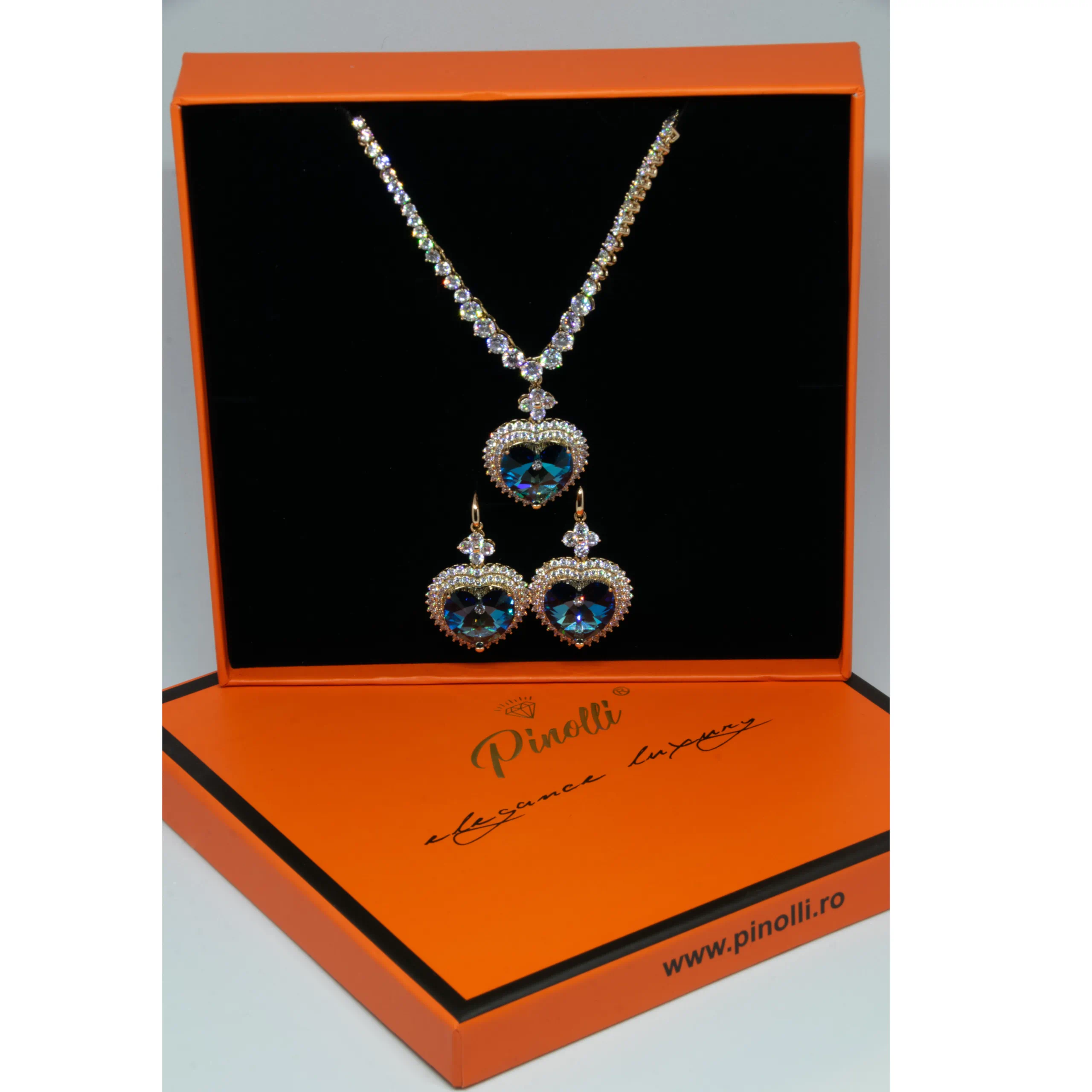 Set colier si cercei Amore Regal cu cristal irizat tip Swarovski verde - imagine 4