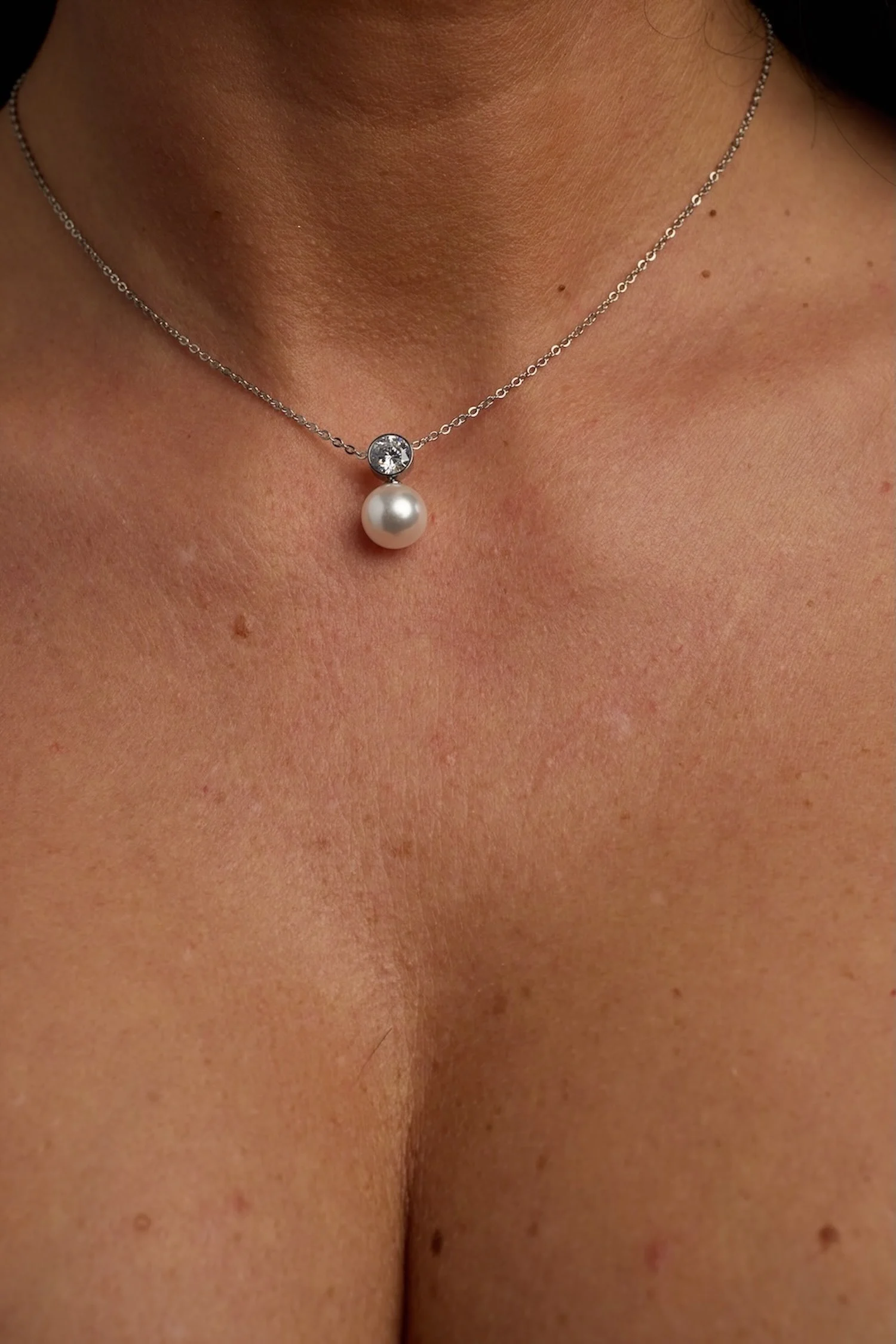 Colier Celeste Perla argintiu cu perla si cristal - imagine 3