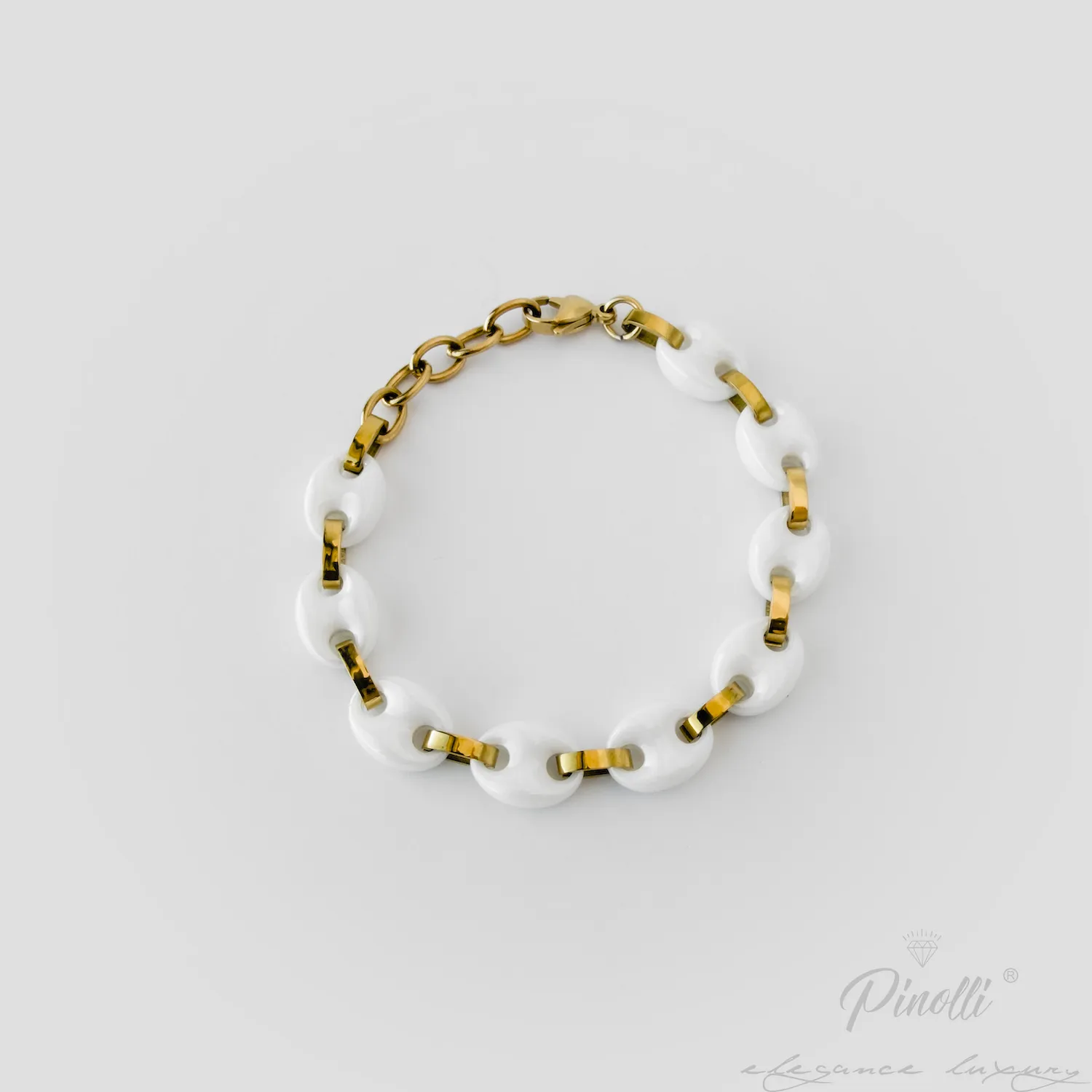 Brățară Golden Perla Link cu detalii ovale ceramică albe