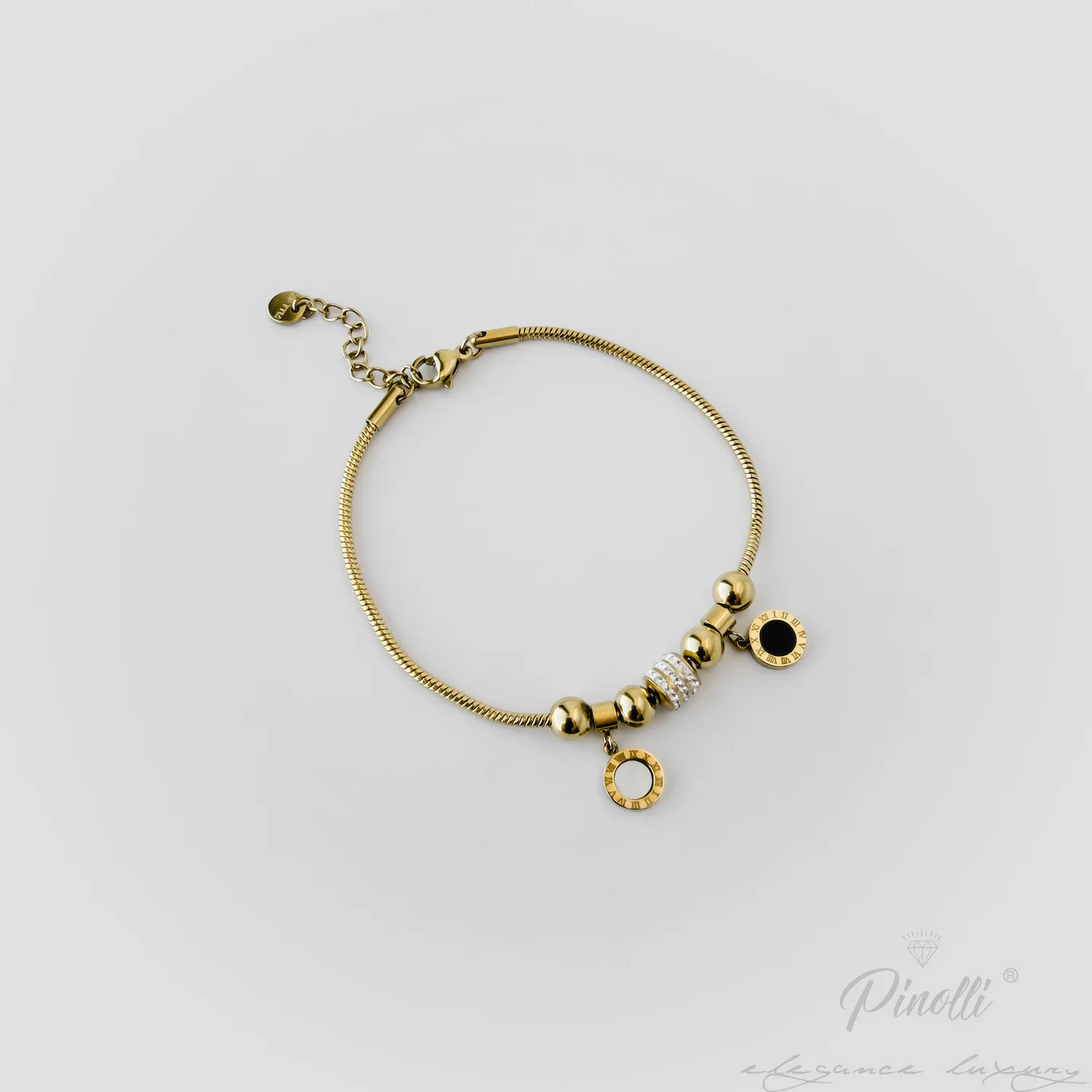 Brățară Nero Tempus Charms Gold cu pandative inscriptionate cu cifre romane