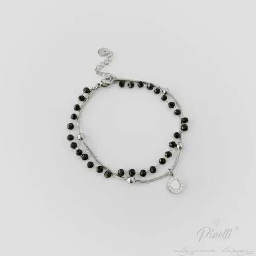 Brățară Nero Tempus Silver cu pietre din onix negru si pantativ cu cifre romane bijuterie dama Pinolli