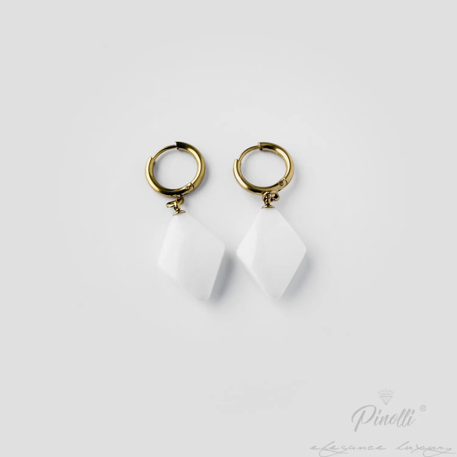 Cercei Golden White Drop eleganti dama Pinolli