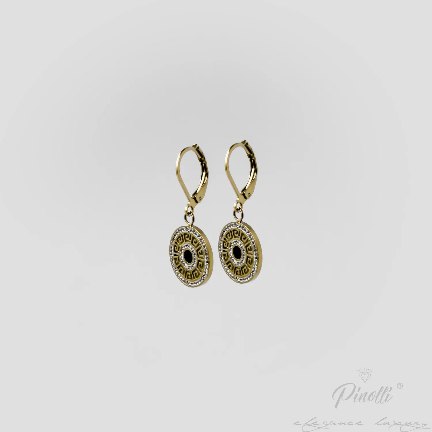 Cercei Medusa Noir Gold cu zirconiu negru detaliu pietre Pinolli