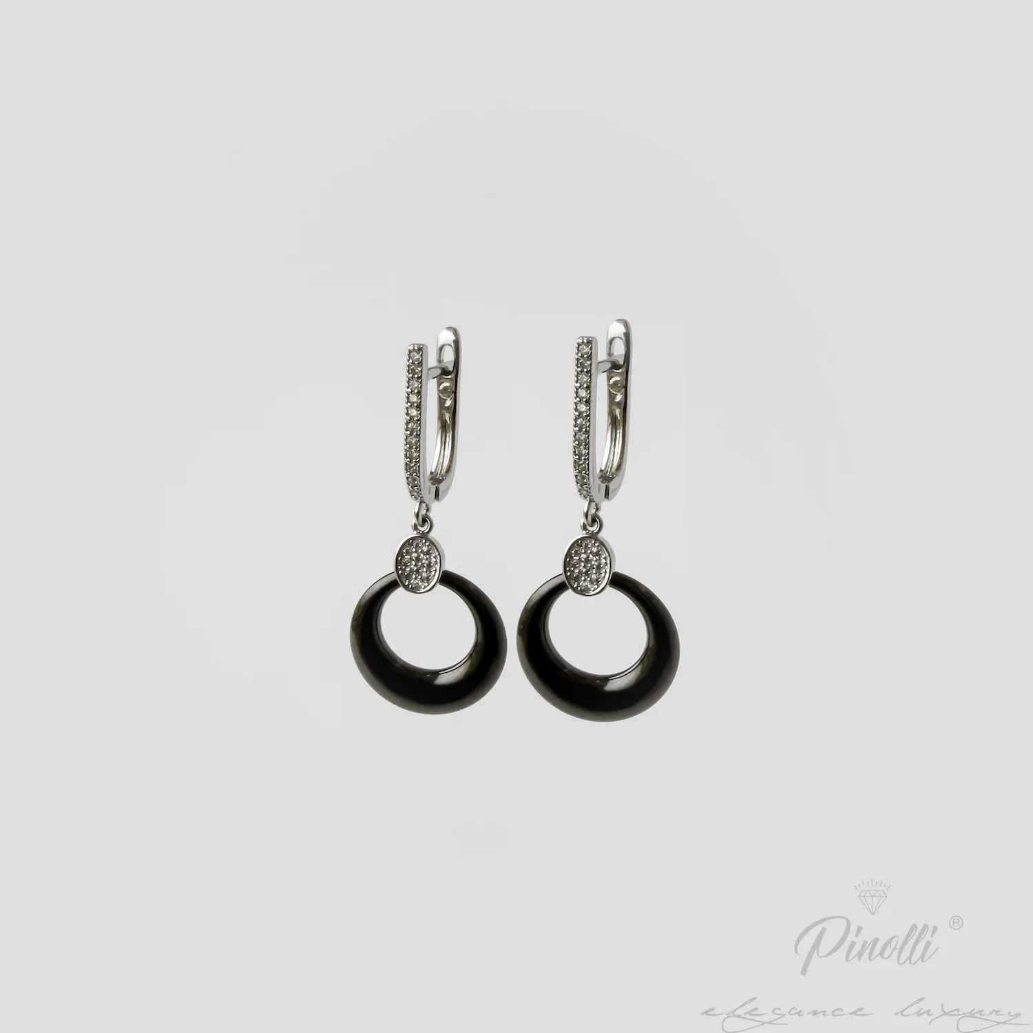 Cercei Silver Noir Circle eleganti detaliu Pinolli