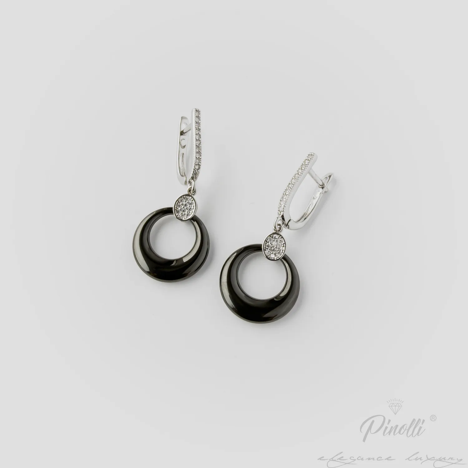 Cercei Silver Noir Circle eleganti dama Pinolli
