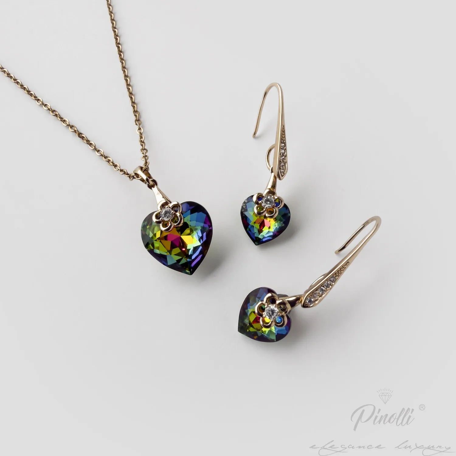 Set colier si cercei Amore Prism Gold detaliu Pinolli