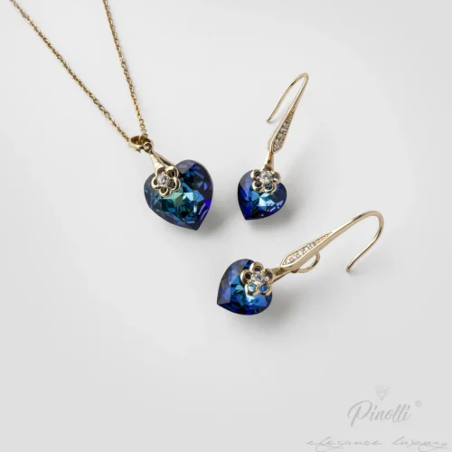 Set colier si cercei Amore Prism Gold Blue detaliu Pinolli