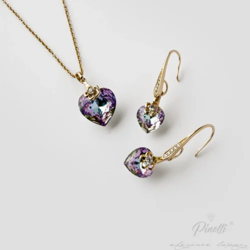 Set colier si cercei Amore Prism Gold Pink closeup Pinolli