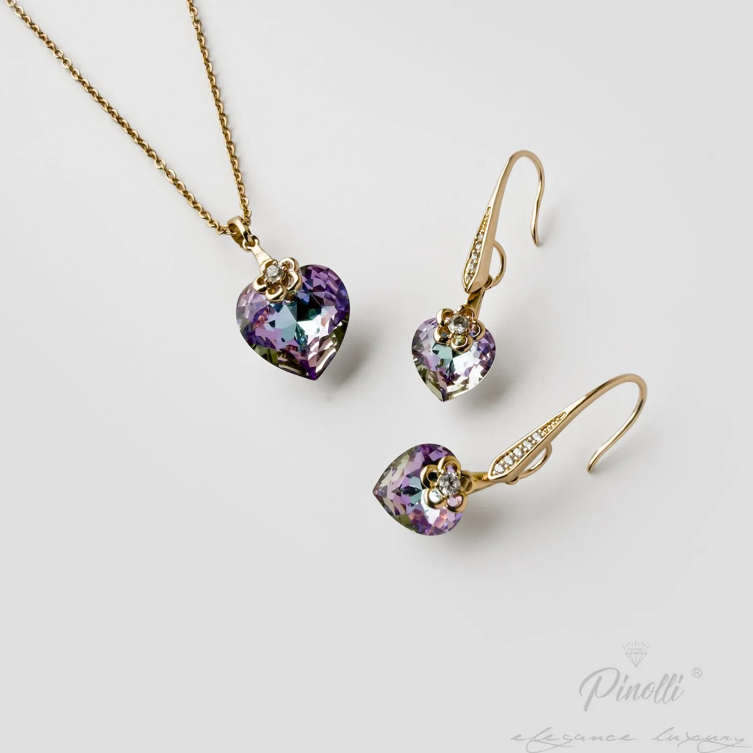 Set colier si cercei Amore Prism Gold Pink closeup Pinolli