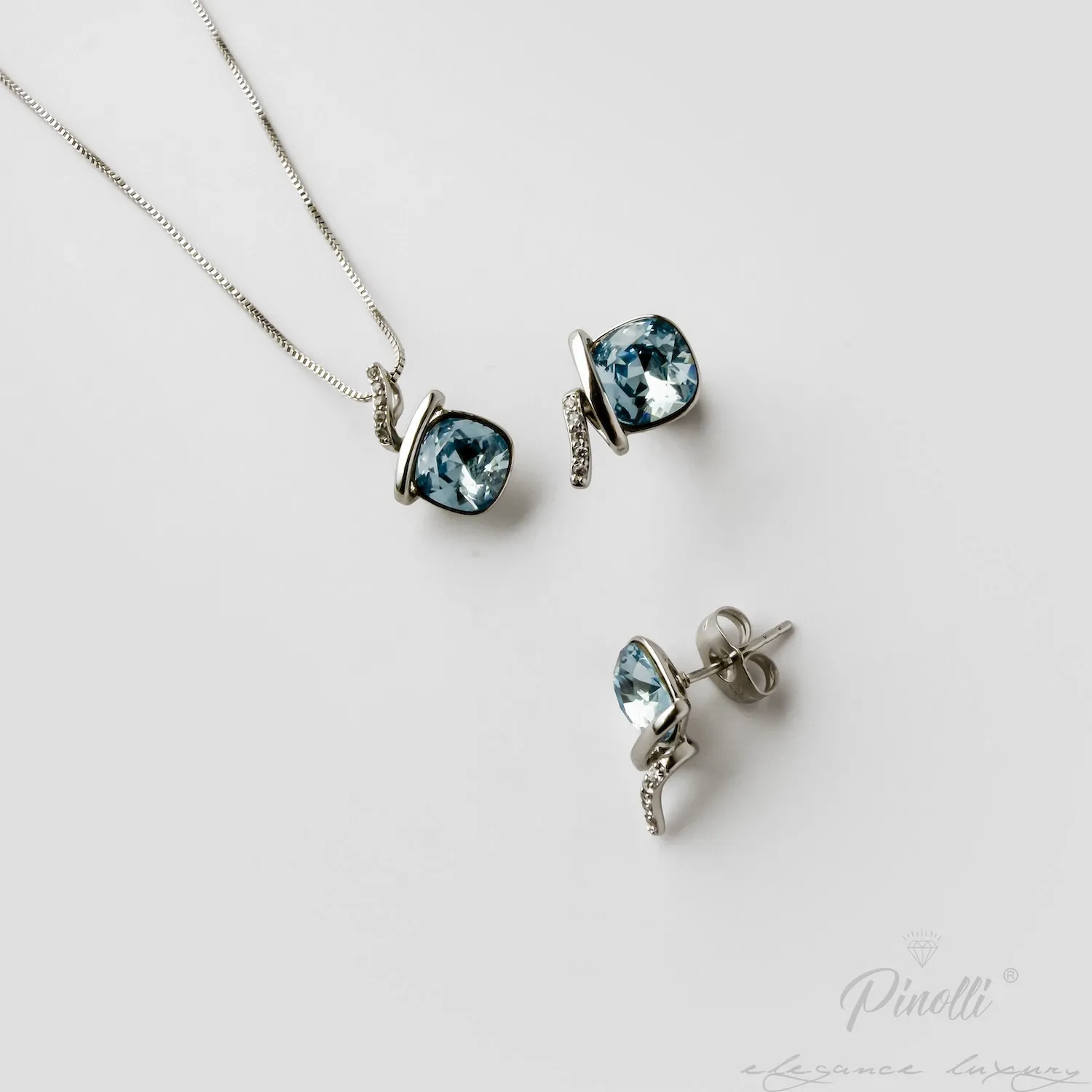 Set colier si cercei Azzurro Cielo Silver closeup Pinolli