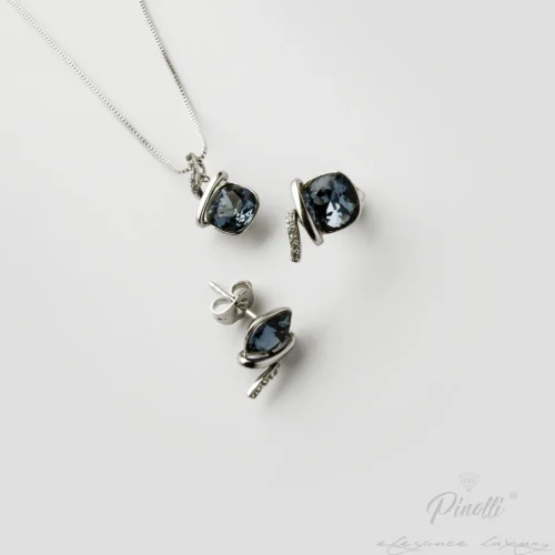 Set colier si cercei Azzurro Midnight Silver detaliu Pinolli