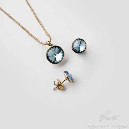 Set colier si cercei Celeste Blue Ciel Gold closeup Pinolli