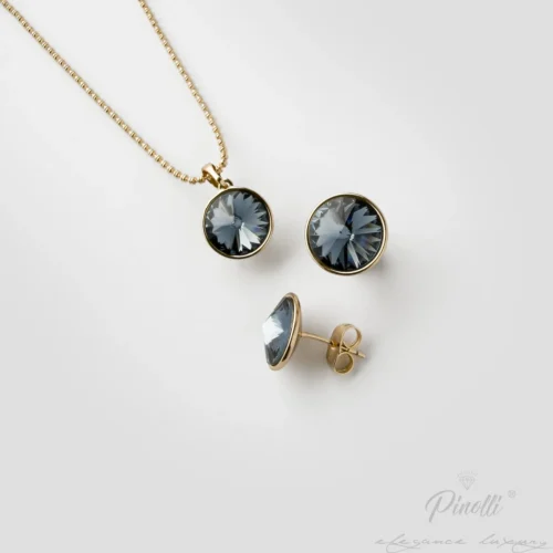 Set colier si cercei Celeste Blue Navy Gold closeup Pinolli