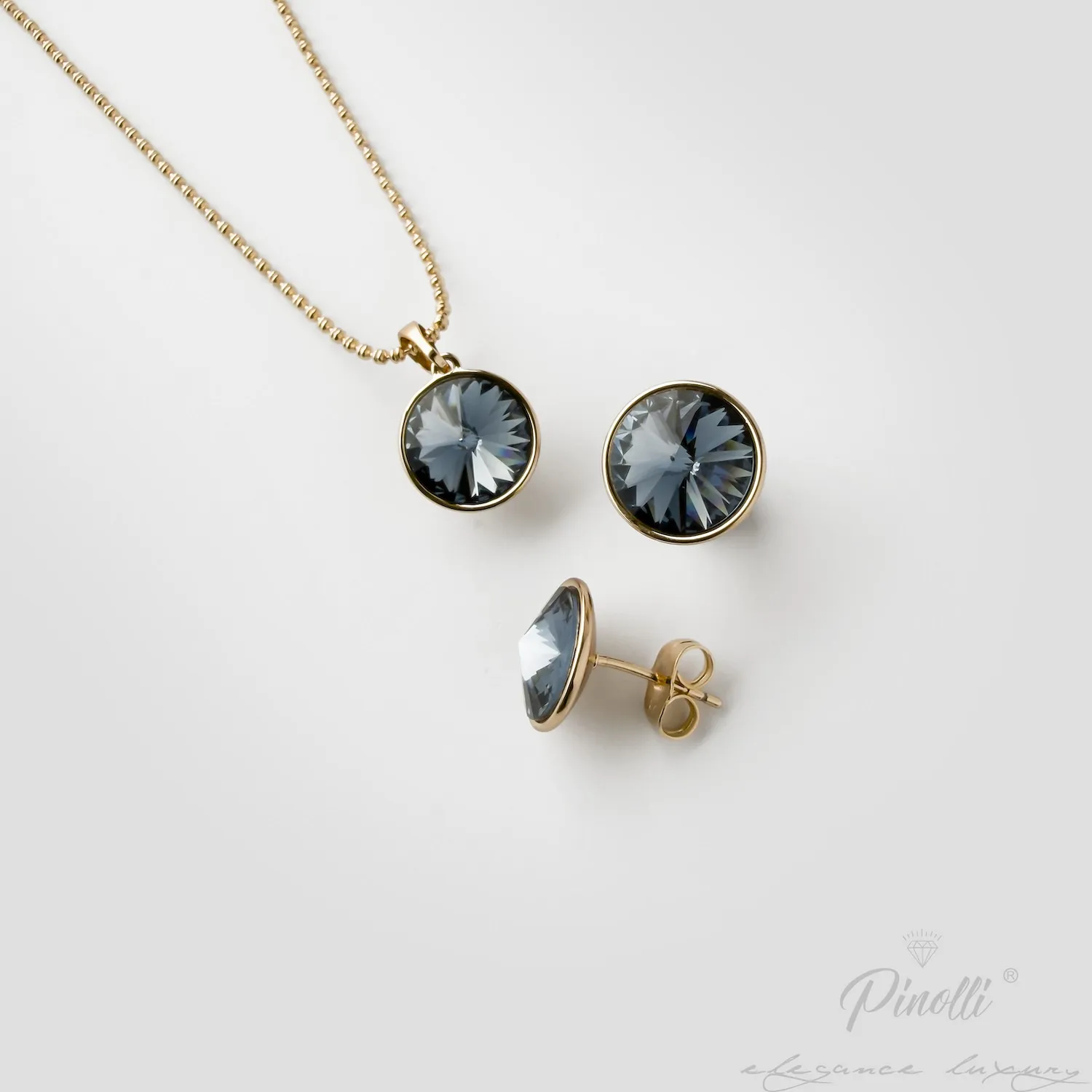 Set colier si cercei Celeste Blue Navy Gold closeup Pinolli