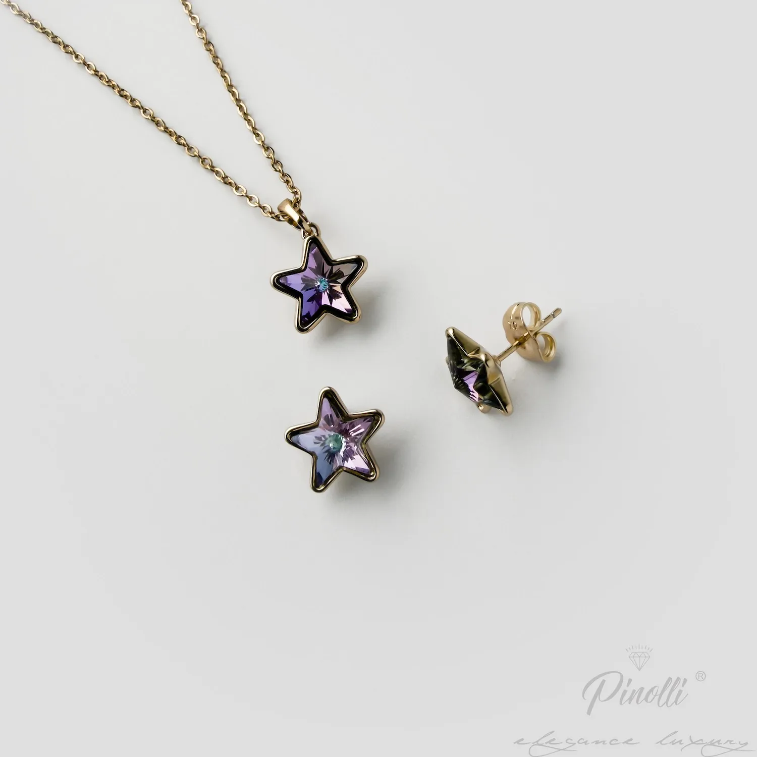 Set colier si cercei Stella Amethyst Oro closeup Pinolli